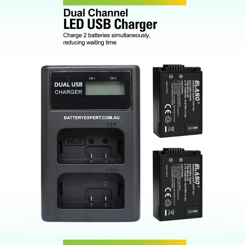 External USB Dual Battery Charger for Nikon Z50/Zfc/Z 50/Z fc EN-EL25 EN-EL25a Camera