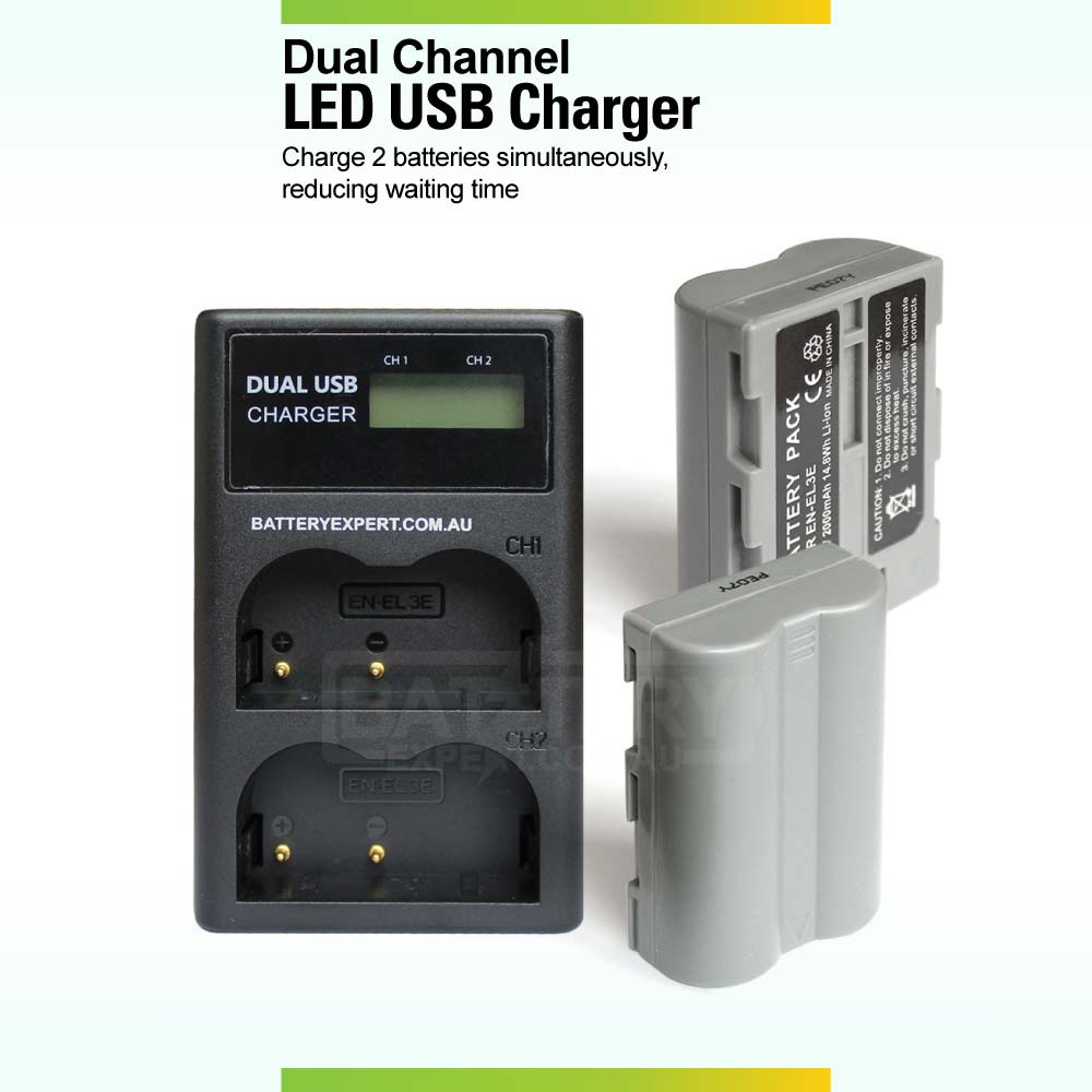 2x Replacement Battery + USB Dual Charger for Nikon EN-EL3e D50 D70 D70s D80 D90 D100 D200 D300 D300s D700 Camera