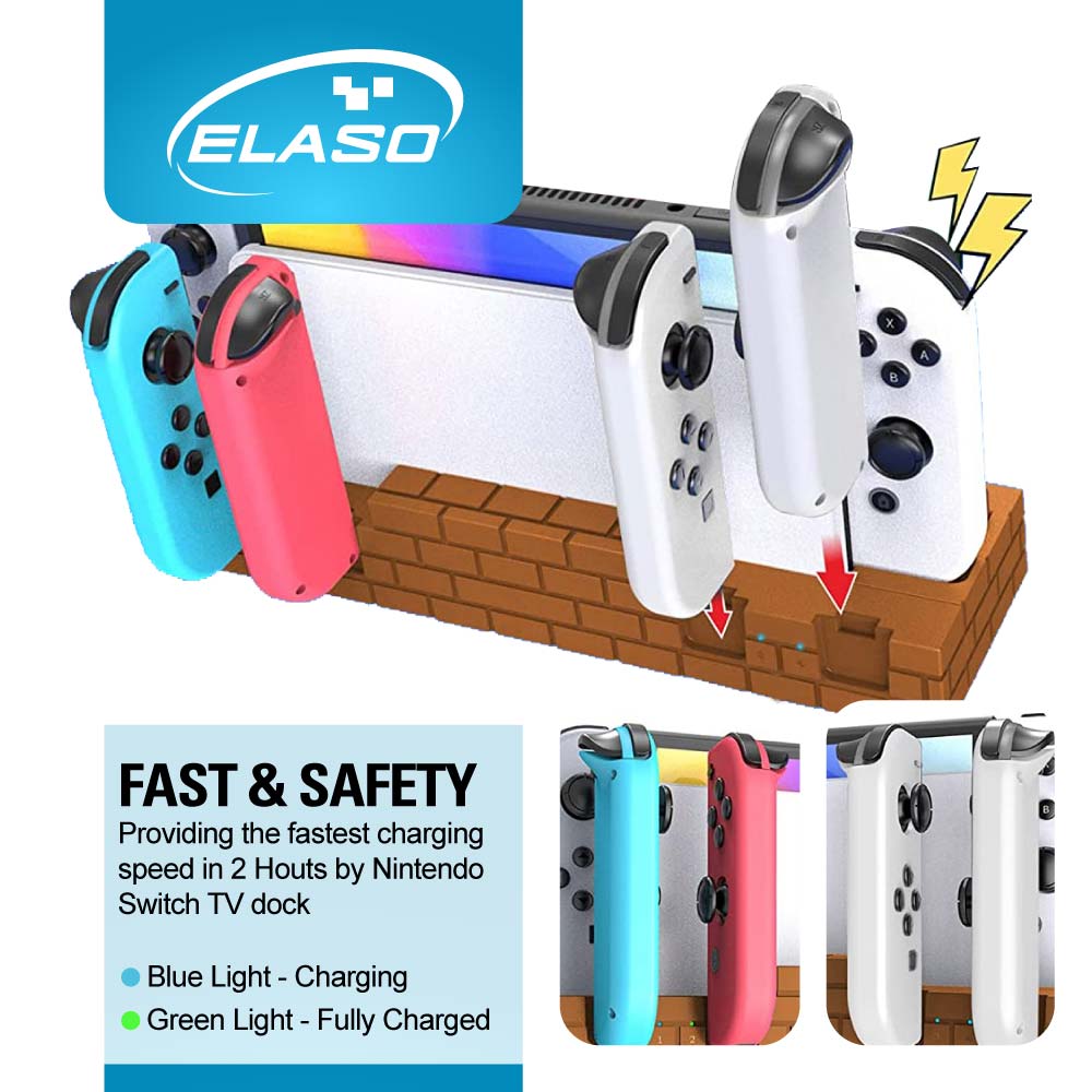 Mario Brick Charger Charging Dock Game Holder Stand Base for Nintendo Switch & OLED Console Joy-Con Switch Pro Controllers