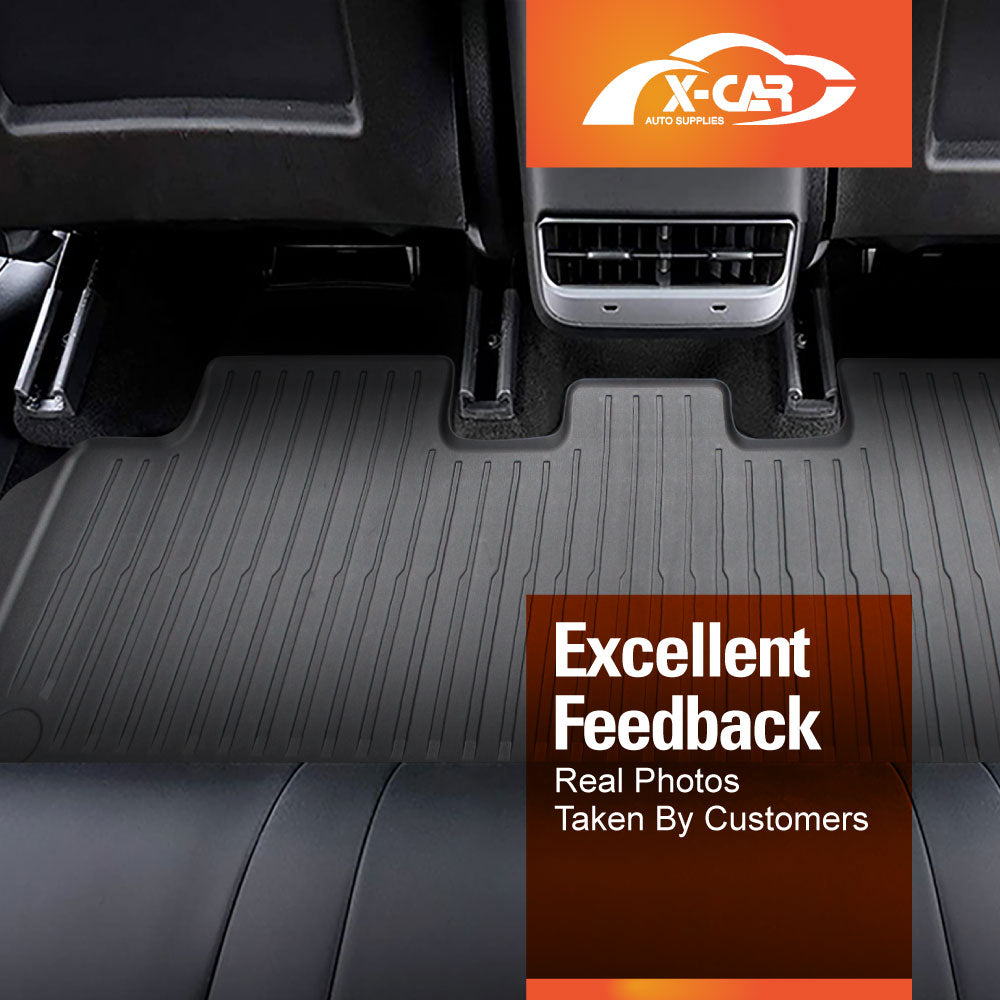 Floor Mats for Tesla Model Y 2022-2025 Premium 3D Heavy Duty All Weather Car Rubber Pile Liner Complete Set Front Rear 2 Row Seat