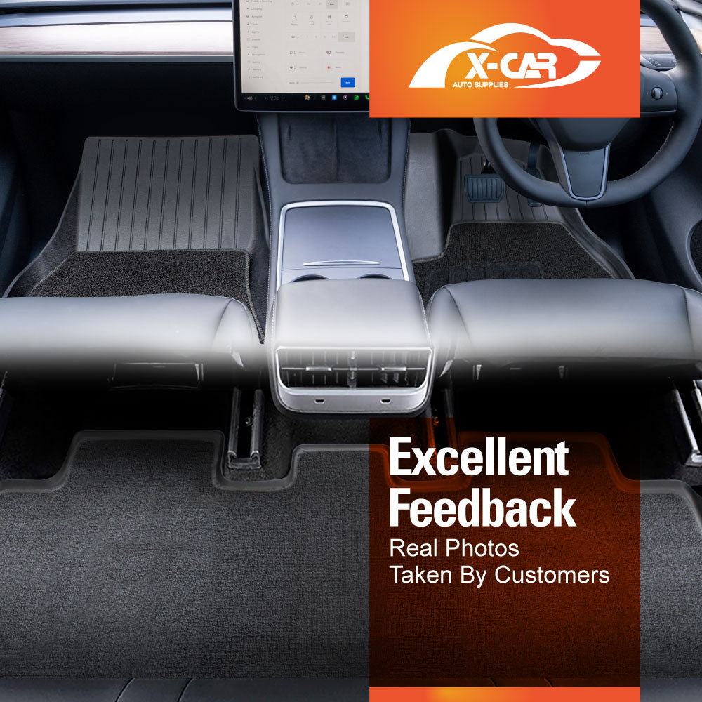 Floor Mats for Tesla Model Y 2022-2025 Premium 3D Heavy Duty All Weather Car Rubber Pile Liner Complete Set Front Rear 2 Row Seat