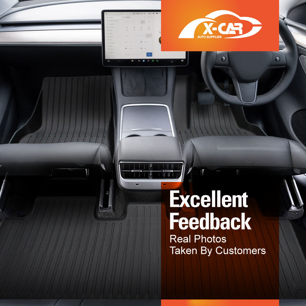 Floor Mats for Tesla Model Y 2022-2025 Premium 3D Heavy Duty All Weather Car Rubber Pile Liner Complete Set Front Rear 2 Row Seat