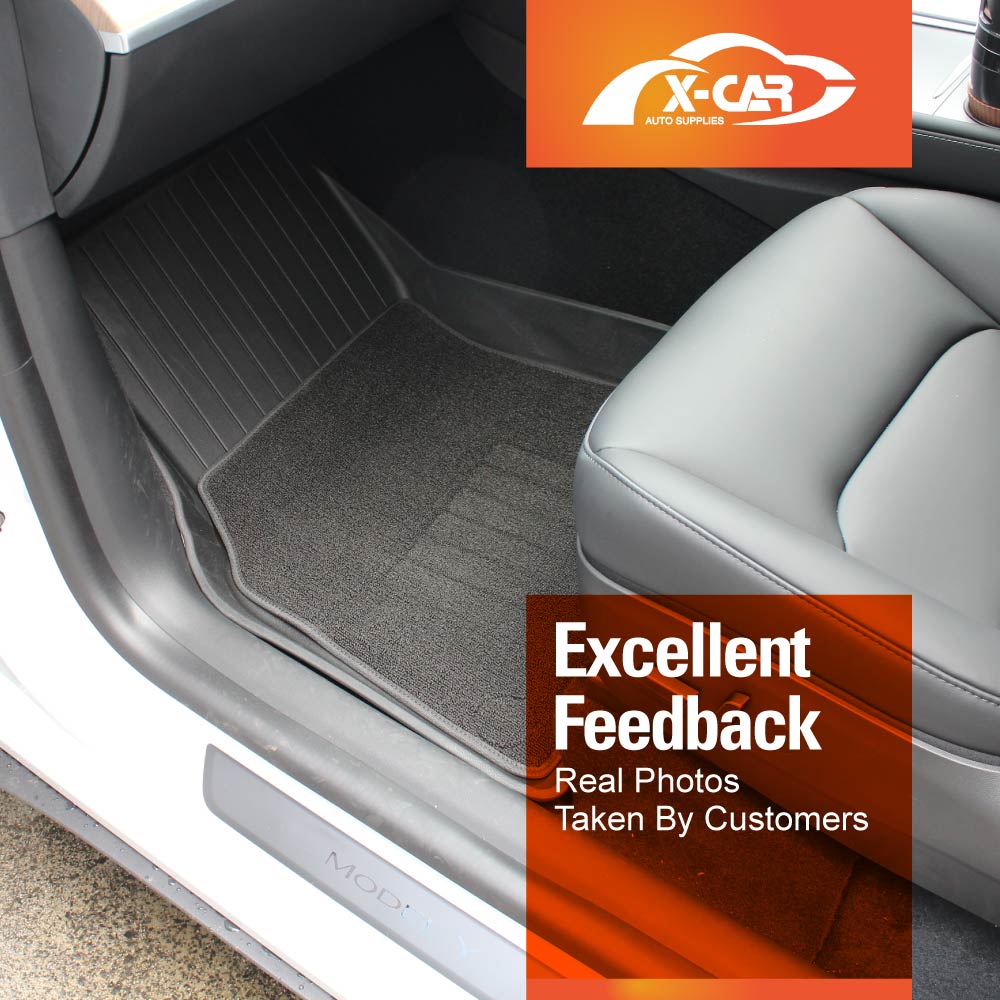 Floor Mats for Tesla Model Y 2022-2025 Premium 3D Heavy Duty All Weather Car Rubber Pile Liner Complete Set Front Rear 2 Row Seat