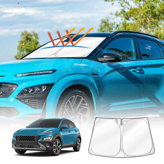 Windshield Sun Shade for Hyundai Kona 2017-2023 Blocks UV Rays Foldable Custom Wind Screen Sun Visor Protector