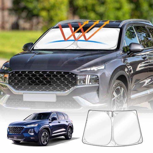 Windshield Sun Shade for Hyundai SantaFe Santa Fe 2018-2023 Blocks UV Rays Foldable Custom Wind Screen Sun Visor Protector