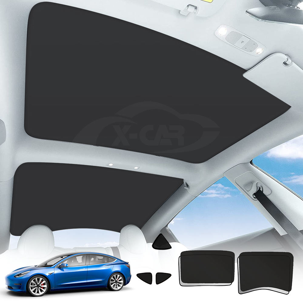 Tesla Model 3 Glass Roof Sunroof Mesh Top Window Sun Blind Shade Sunshade with UV Heat Insulation Film, Fit 2017-2023 Version (Black)