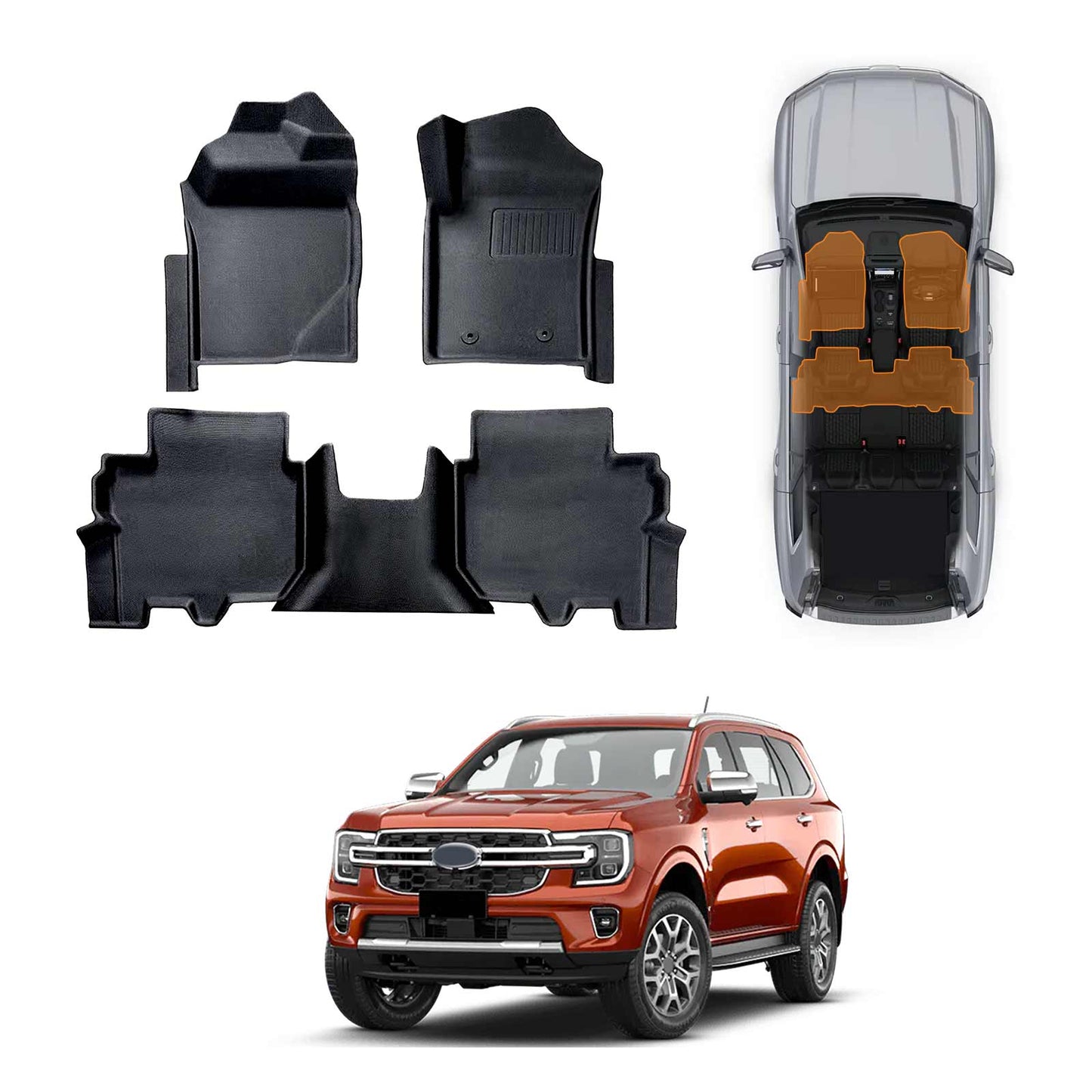 3D All-Weather Floor Mats for Ford Everest 2022-2025 Heavy Duty Customized Car Floor Liners Full Set Carpet