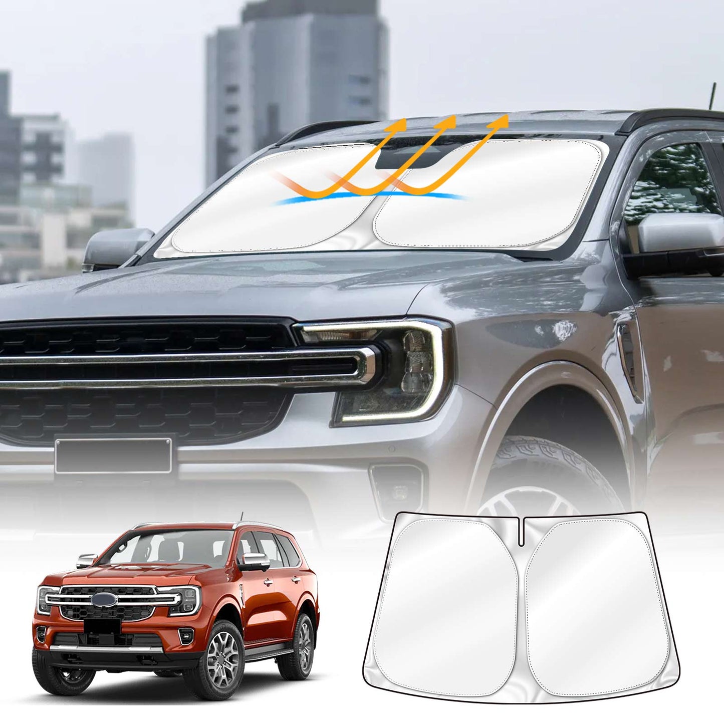 Windshield Sun Shade for Ford Everest 2022-2025 Blocks UV Rays Foldable Custom Wind Screen Sun Visor Protector