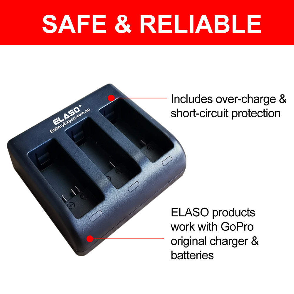 Replacement 3 Battery and USB Triple Charger for GoPro Hero 8 7 6 5 AABAT-001 AABAT-001-AS AHDBT-501 AHDBT-601 AHDBT-701 AHDBT-801 Camera