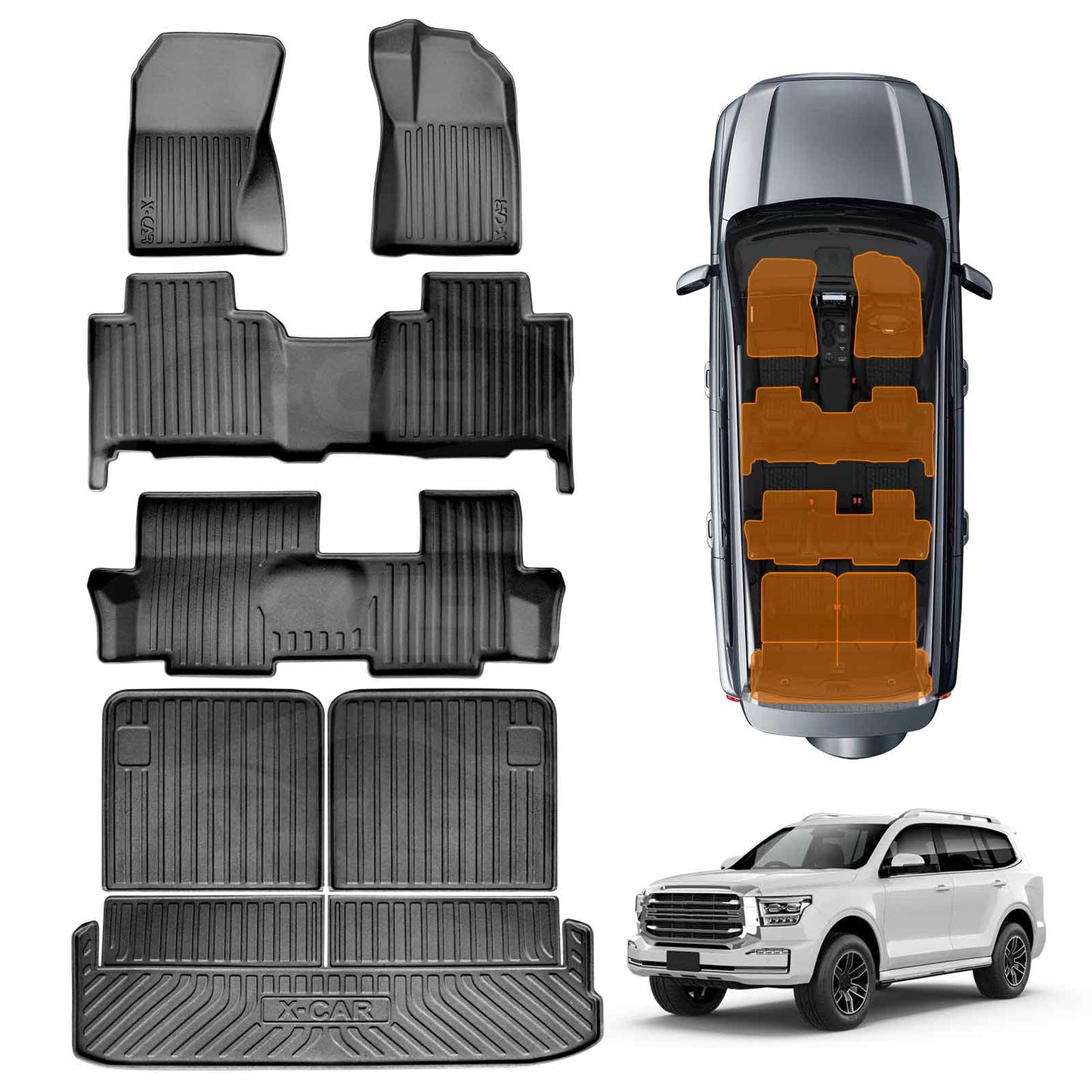 3-Pcs Boot Liner & Floor Mats for GWM Tank 500 Tank500 2024-2025 Heavy Duty Cargo Trunk Mat Luggage Tray