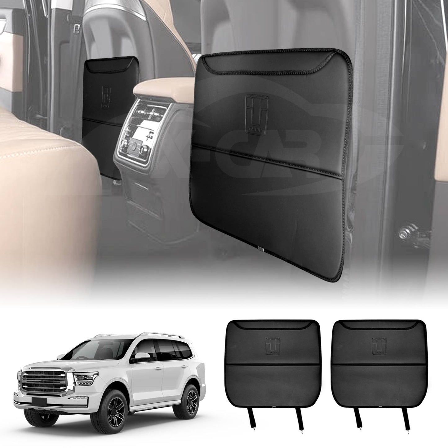 Car Front Seat Back Protectors for GWM Tank 500 Tank500 2024-2025 Anti-Kick Mats PU Leather Cover Set of 2