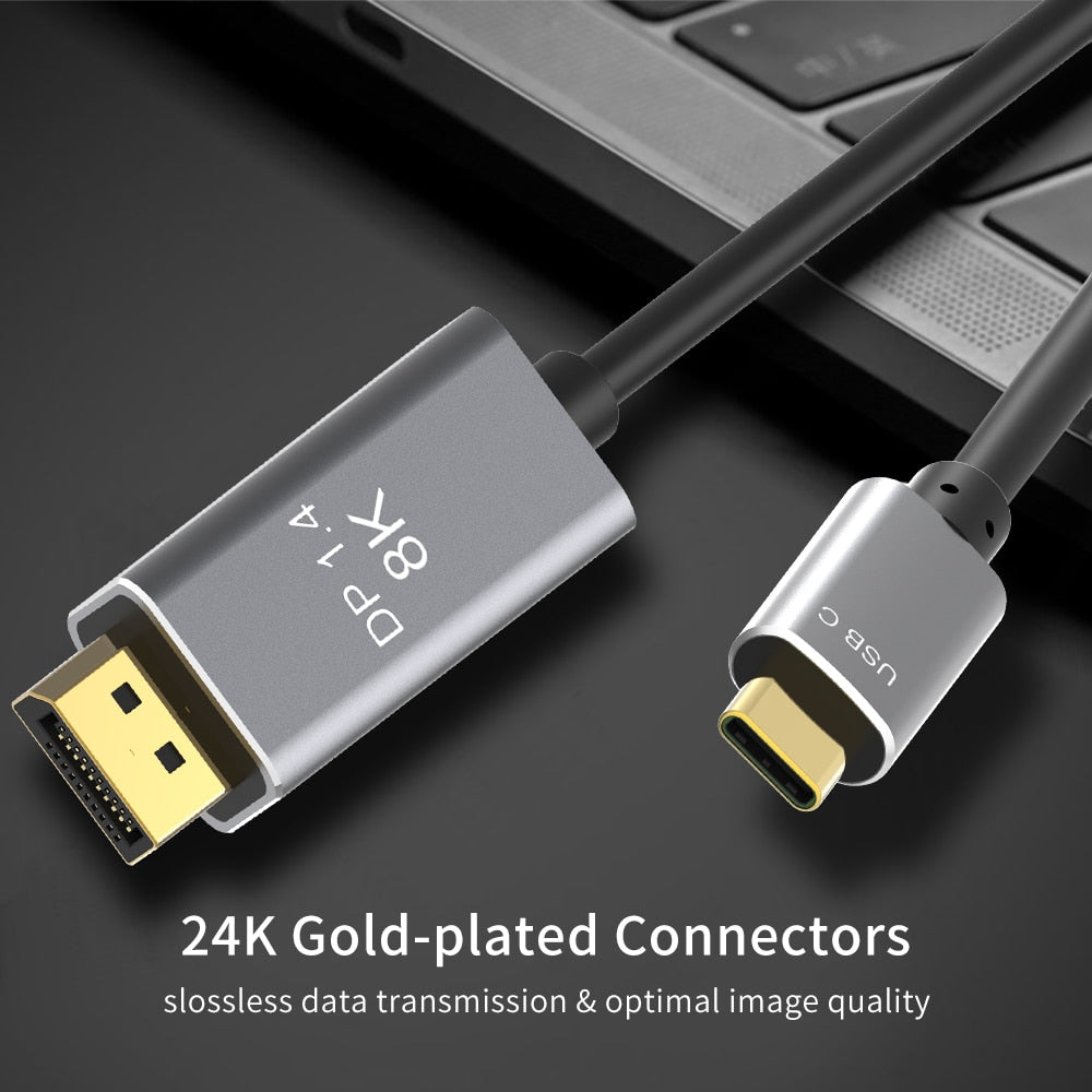 USB-C to DP Cable 1.8m Type-C to DisplayPort 1.4 8K@30Hz 4K@144Hz HDTV Adapter for New MacBook PC Laptop