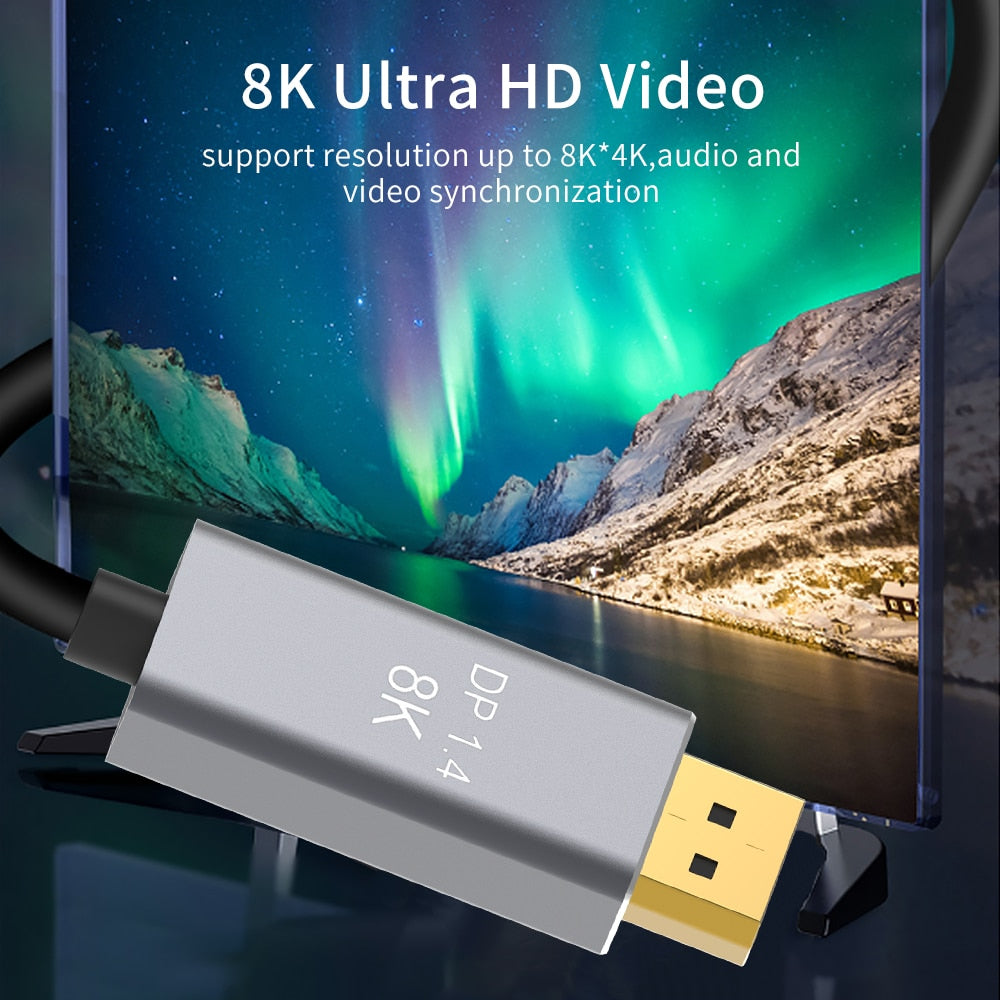 USB-C to DP Cable 1.8m Type-C to DisplayPort 1.4 8K@30Hz 4K@144Hz HDTV Adapter for New MacBook PC Laptop