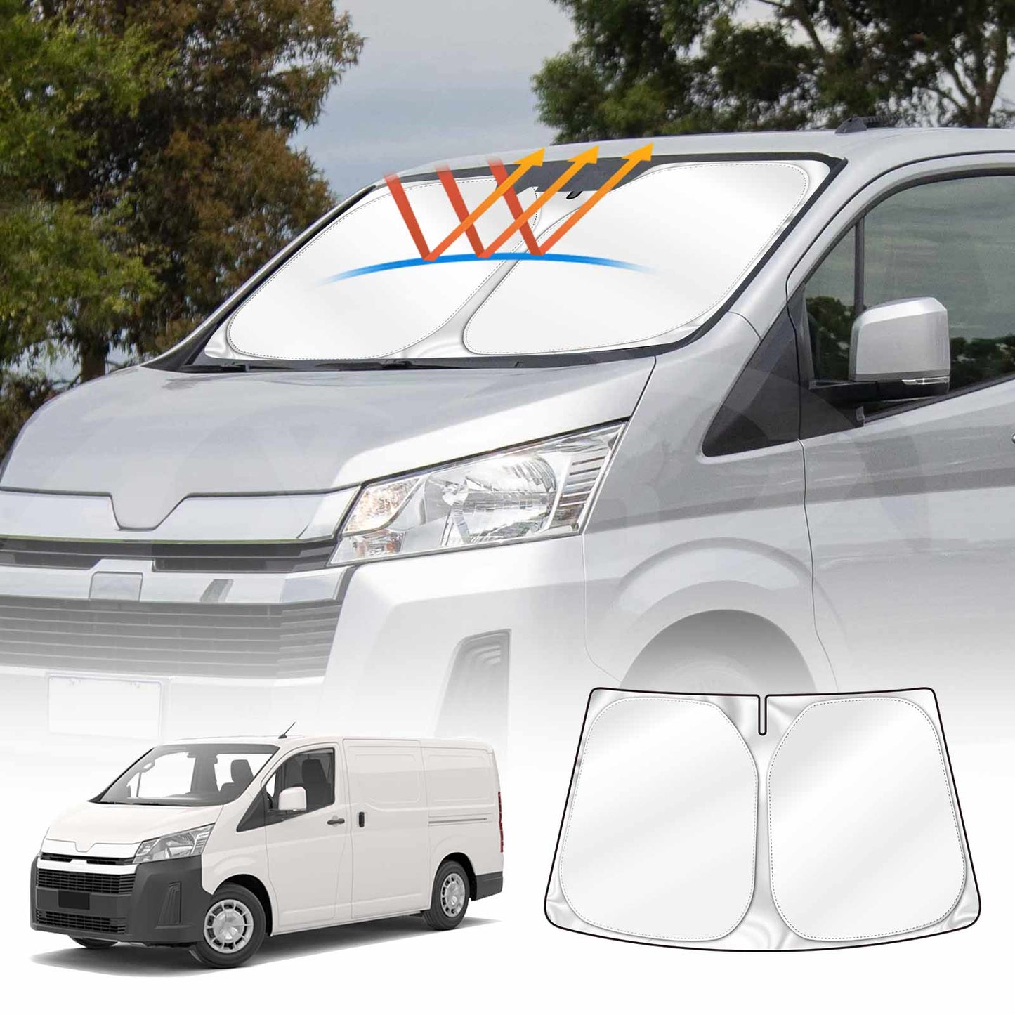 Windshield Sun Shade for Toyota HiAce Van 2019-2025 Blocks UV Rays Foldable Custom Wind Screen Sun Visor Protector