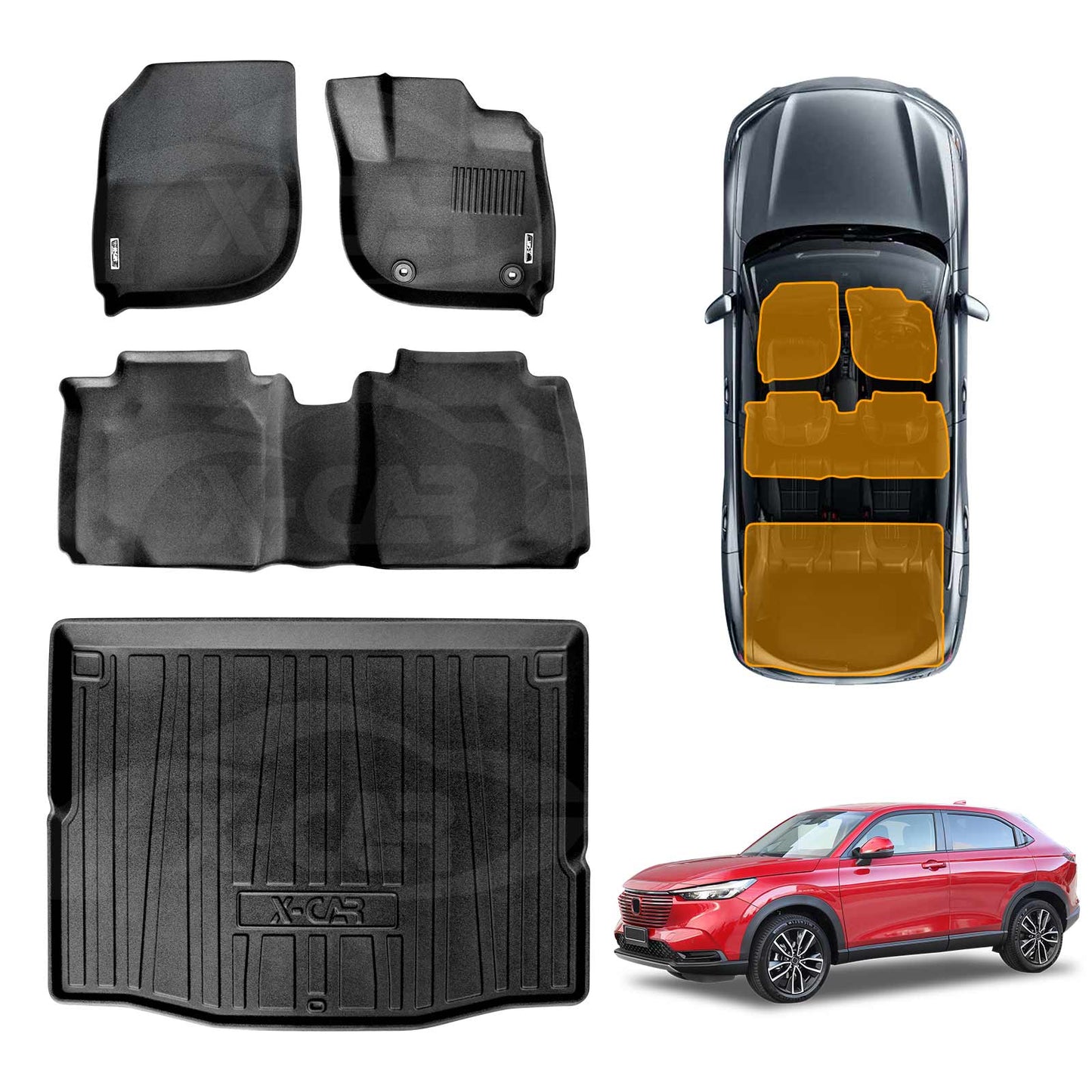 3D Car Floor Mats Boot Liner for Honda HR-V HRV 2022-2025 All-Weather Heavy Duty Cargo Mat Carpet Liners