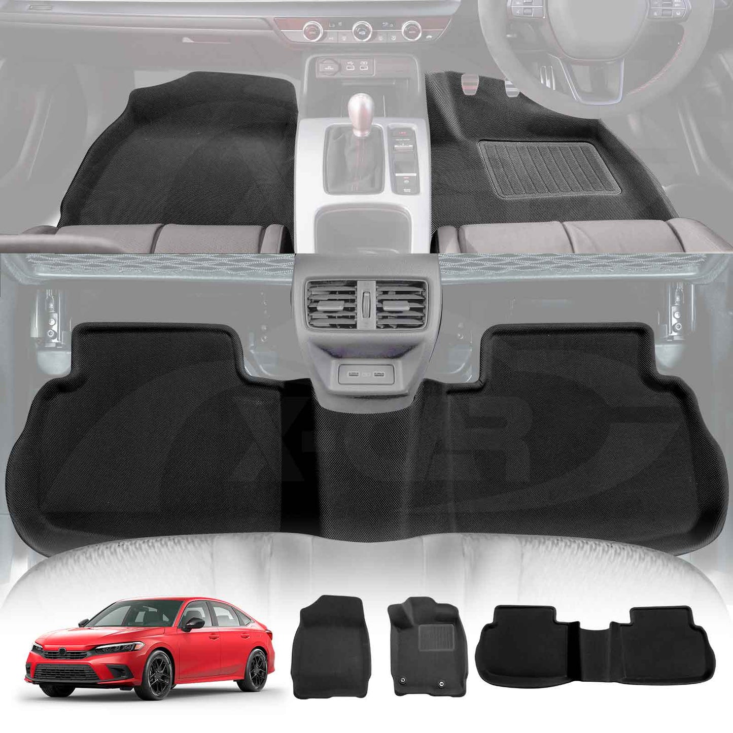 3D All-Weather Floor Mats for Honda Civic 11th 2021-2025 Heavy Duty Customized Car Floor Liners Full Set Carpet