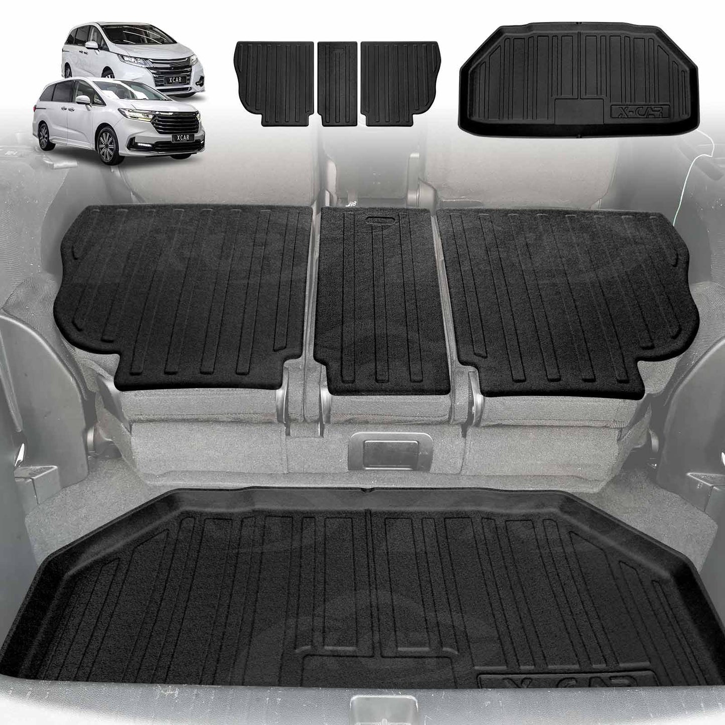 Boot Liner Kick Mats Set for Honda Odyssey 5th Gen 2014-2022 All Weather Heavy Duty Cargo Car Trunk Back Seat Protector