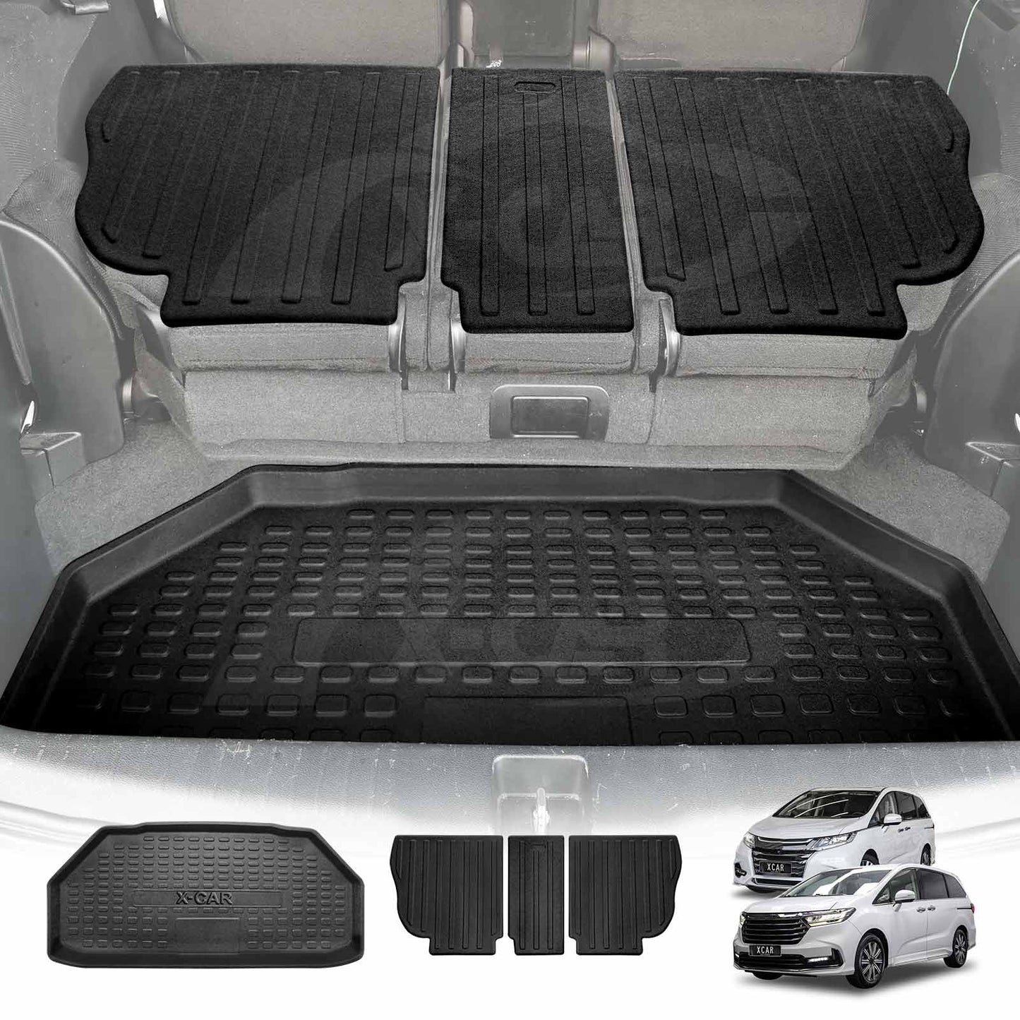 Boot Liner Kick Mats Set for Honda Odyssey 5th Gen 2014-2022 All Weather Heavy Duty Cargo Car Trunk Back Seat Protector