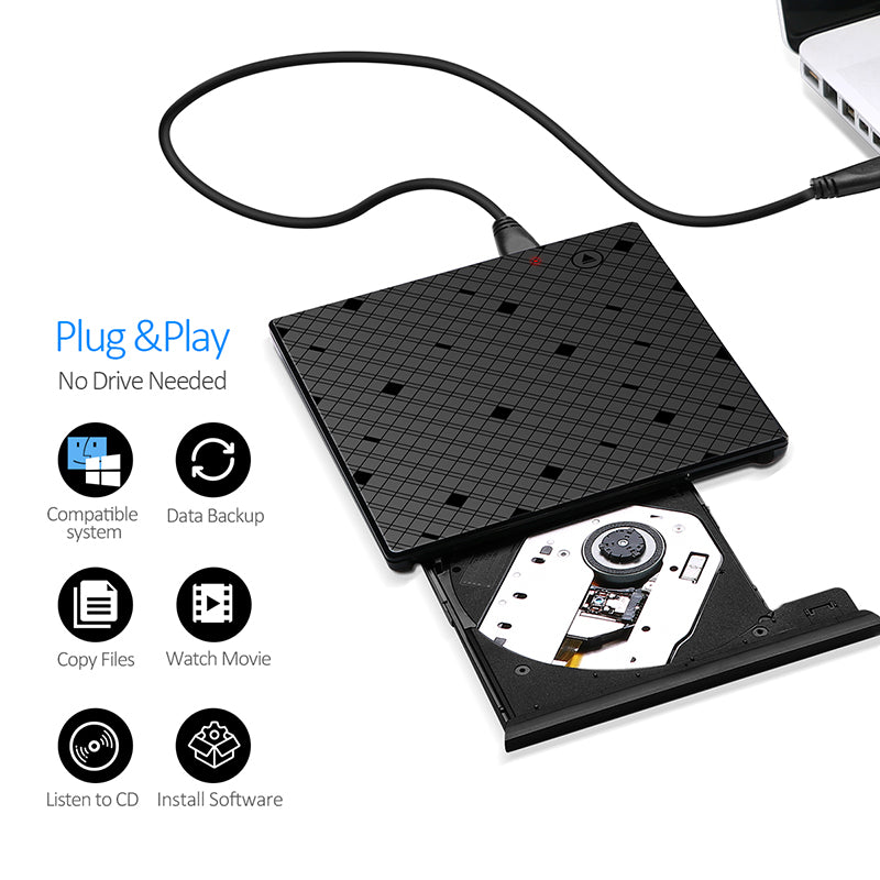 External USB 3.0 DVD CD RW Player Burner Drive for Windows 7 8 10 Laptop Desktop