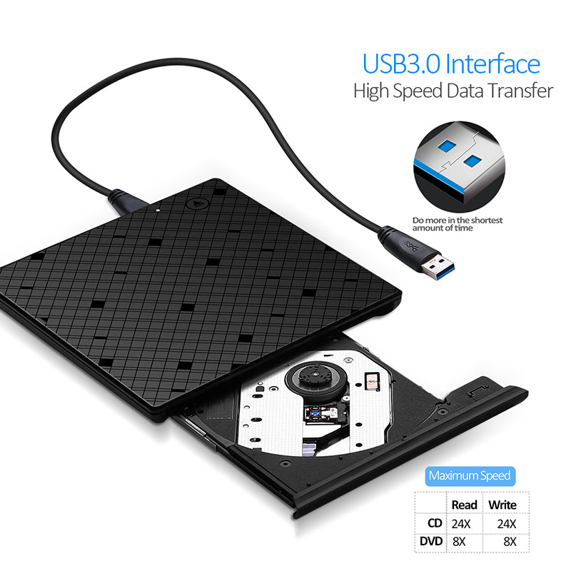 External USB 3.0 DVD CD RW Player Burner Drive for Windows 7 8 10 Laptop Desktop