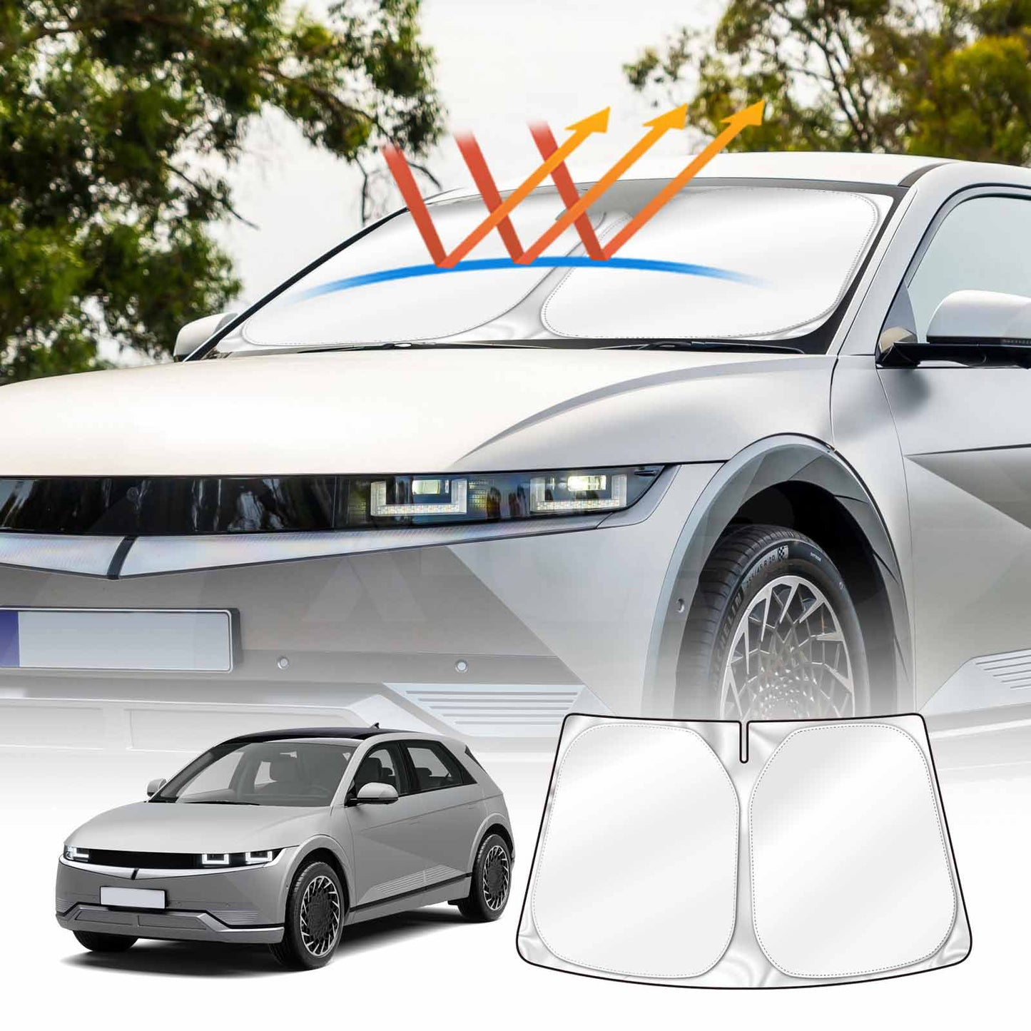 Windshield Sun Shade for Hyundai IONIQ 5 IONIQ5 2021-2025 Blocks UV Rays Foldable Custom Wind Screen Sun Visor Protector