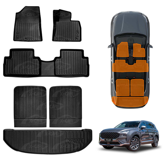 3D Floor Mats Boot Liners Set for Hyundai Santa Fe SantaFe 2018-2023 All Weather Heavy Duty Cargo Car Trunk Luggage Tray