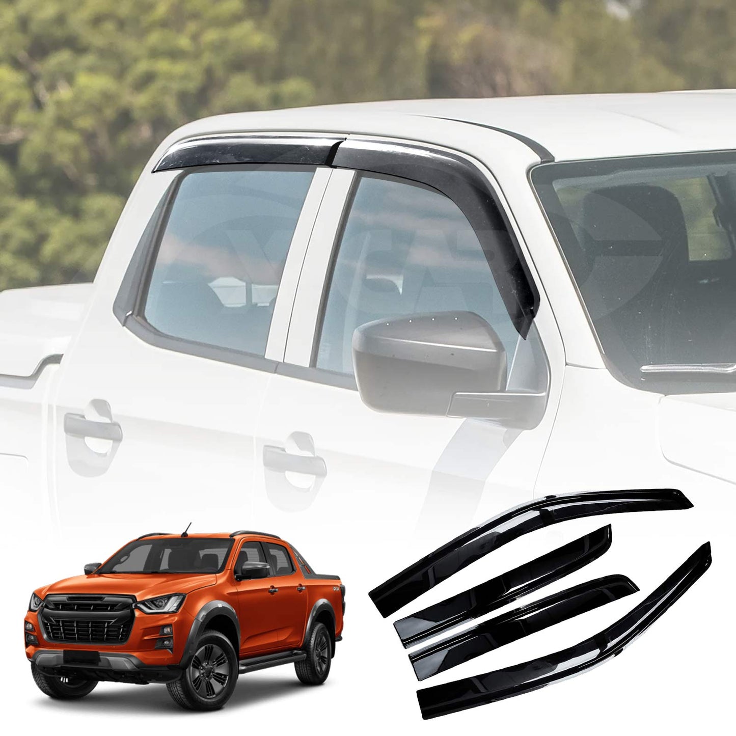 Weathershields for Isuzu DMAX D-MAX Dual Cab 2020-2025 Car Weather Shields Wind Deflectors Window Sun Visor 4-Piece Set