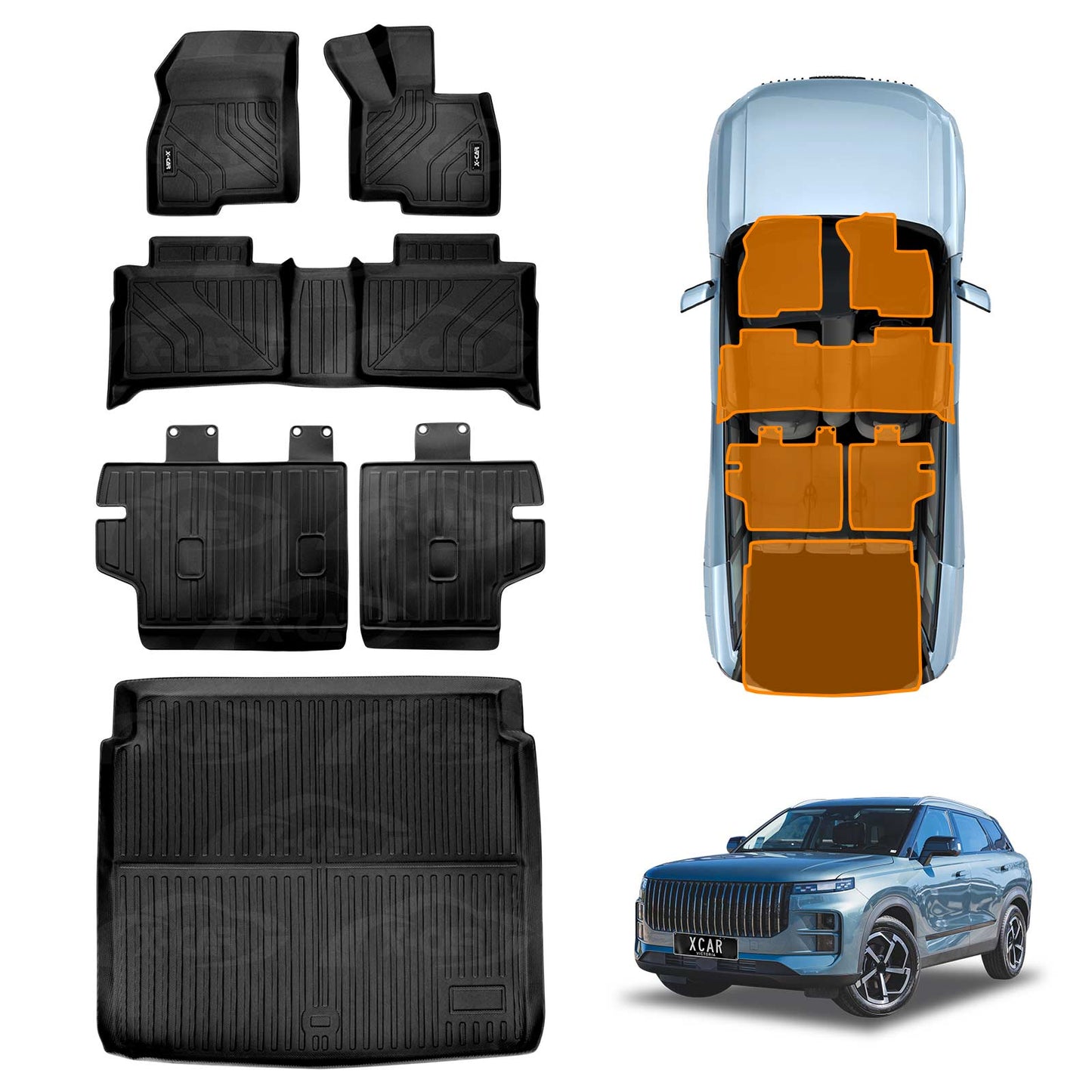 Floor Mats Boot Liner Set for Jaecoo J7 Lower Boot Level 2024-Onwards All Weather Heavy Duty Car Trunk Cargo Kick Back Seat Protector Cover