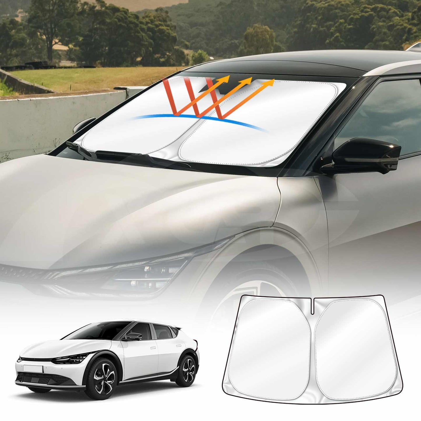 Windshield Sun Shade for Kia EV6 2021-2025 Blocks UV Rays Foldable Custom Wind Screen Sun Visor Protector