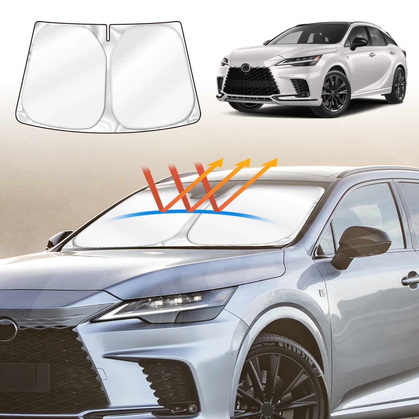 Windshield Sun Shade for Lexus RX350 RX350h RX500h 2022-2024 Blocks UV Rays Foldable Custom Wind Screen Sun Visor Protector