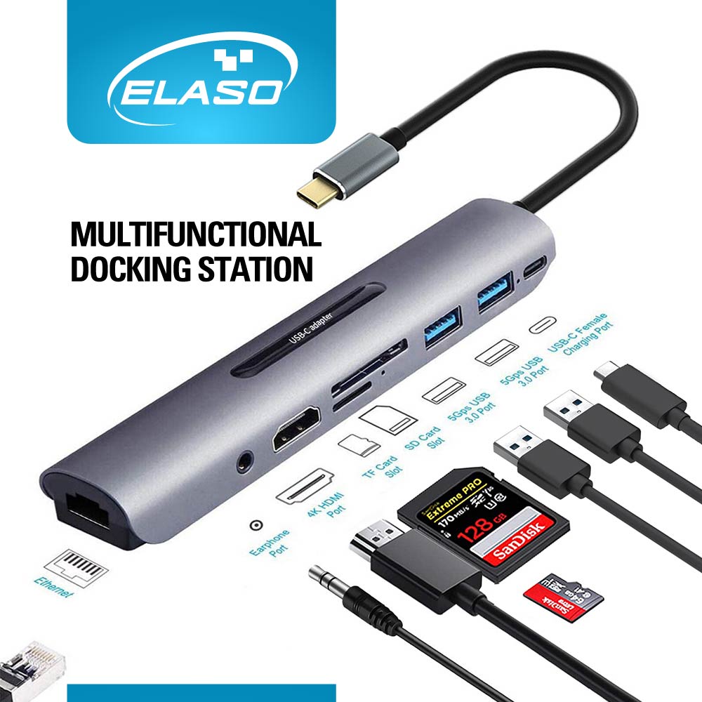 USB Type-C HUB Docking Station 8-in-1 4K HDMI Audio Ethernet USB3.0 SD/TF Card 100w PD fast charging USB-C 3.1 Adapter