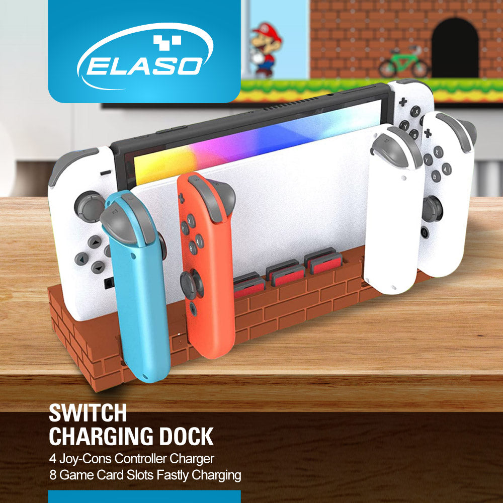 Mario Brick Charger Charging Dock Game Holder Stand Base for Nintendo Switch & OLED Console Joy-Con Switch Pro Controllers