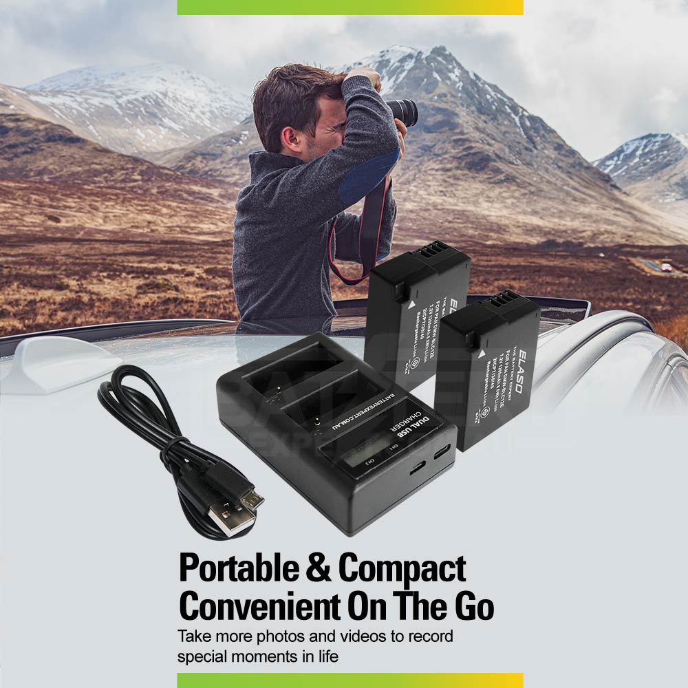 Replacement External USB Dual Charger for Panasonic DMW-BLC12 DMW-BLC12E DMW-BLC12PP DMC-G85K Lumix DC-FZ1000 II DC-G90 Camera