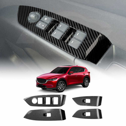 Power Window Control Switch Panel Trim Decor Cover Protector for Mazda CX-5 CX5 2017-2025 Carbon Fibre Style