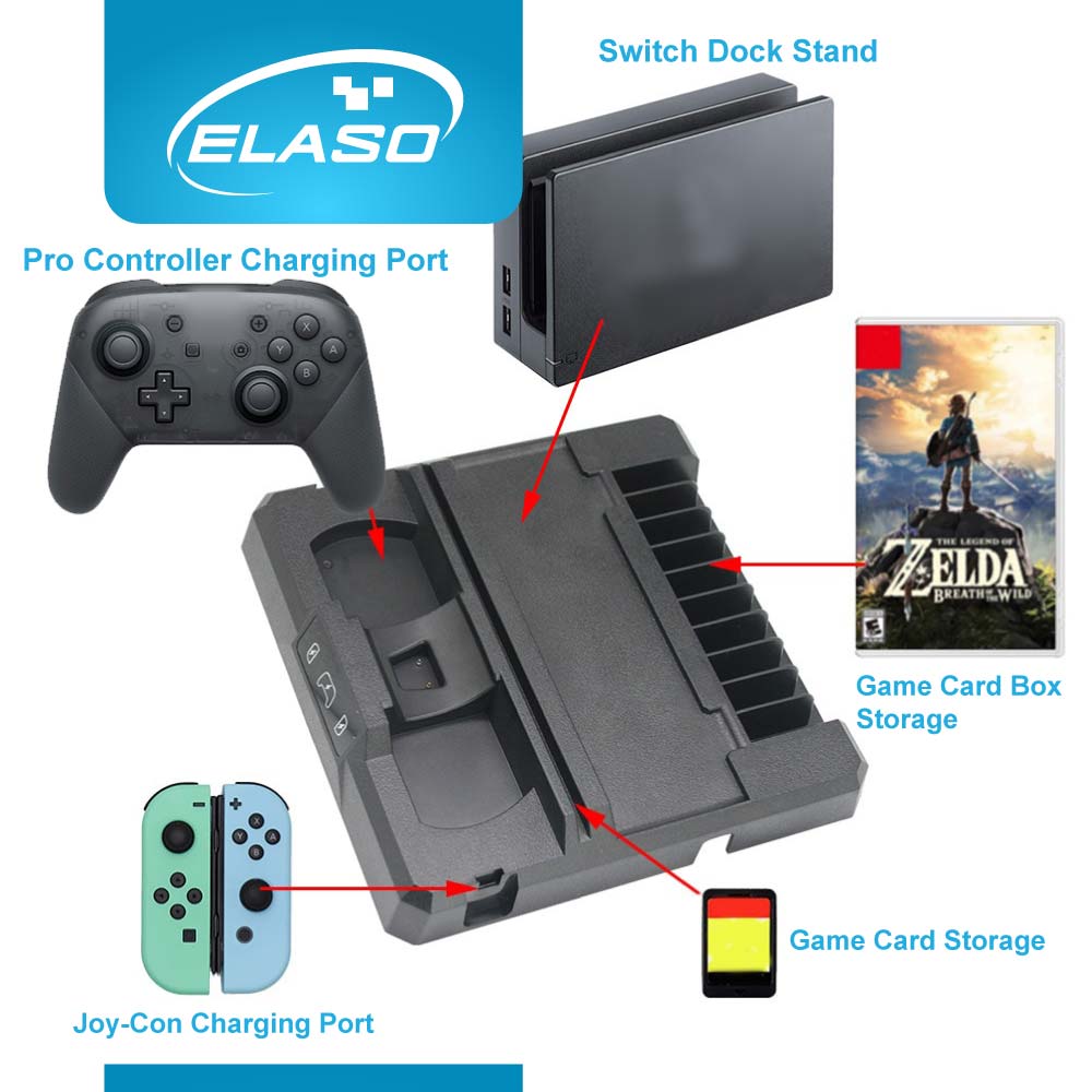 Charger Charging Dock Game Holder Stand Base for Nintendo Switch & OLED Console Joy-Con Controllers Switch Pro Controllers