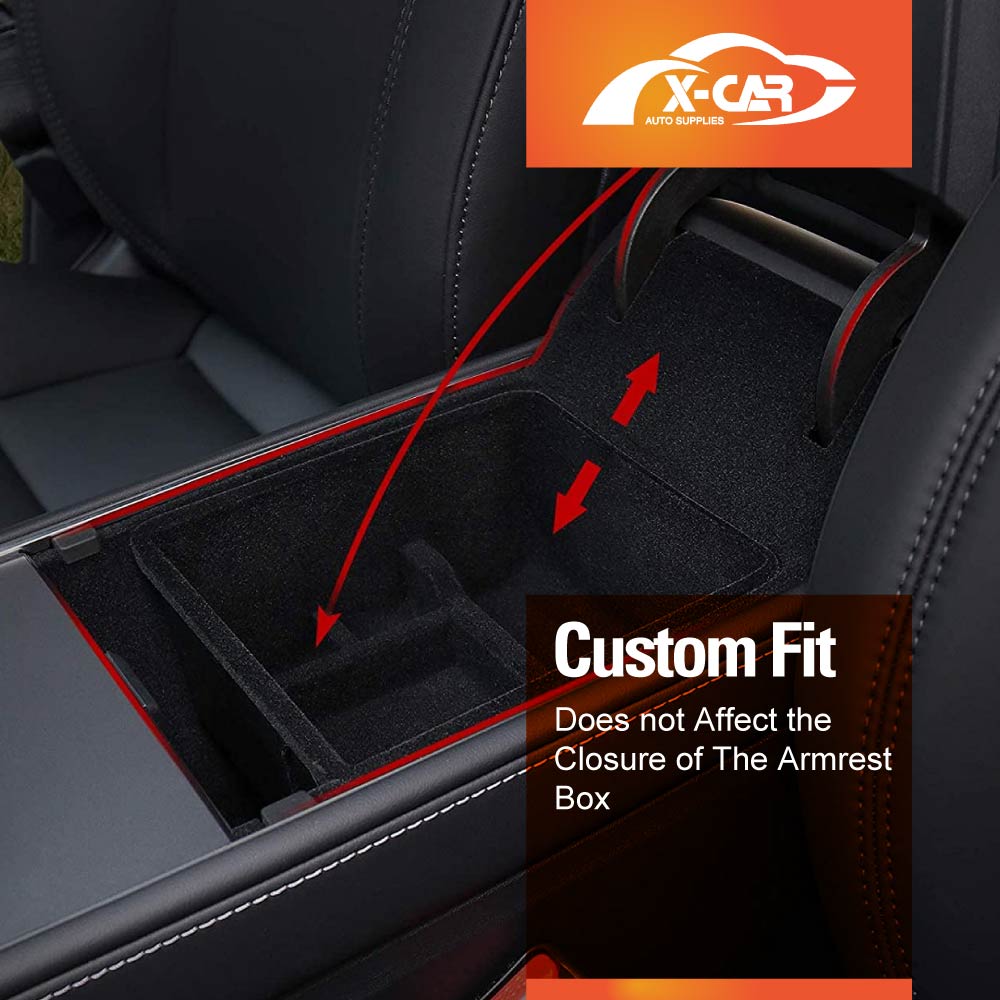 Tesla Model 3 2017-2023 and Model Y 2021-2025 Flocked Center Console Armrest Organizer Tray Storage Box