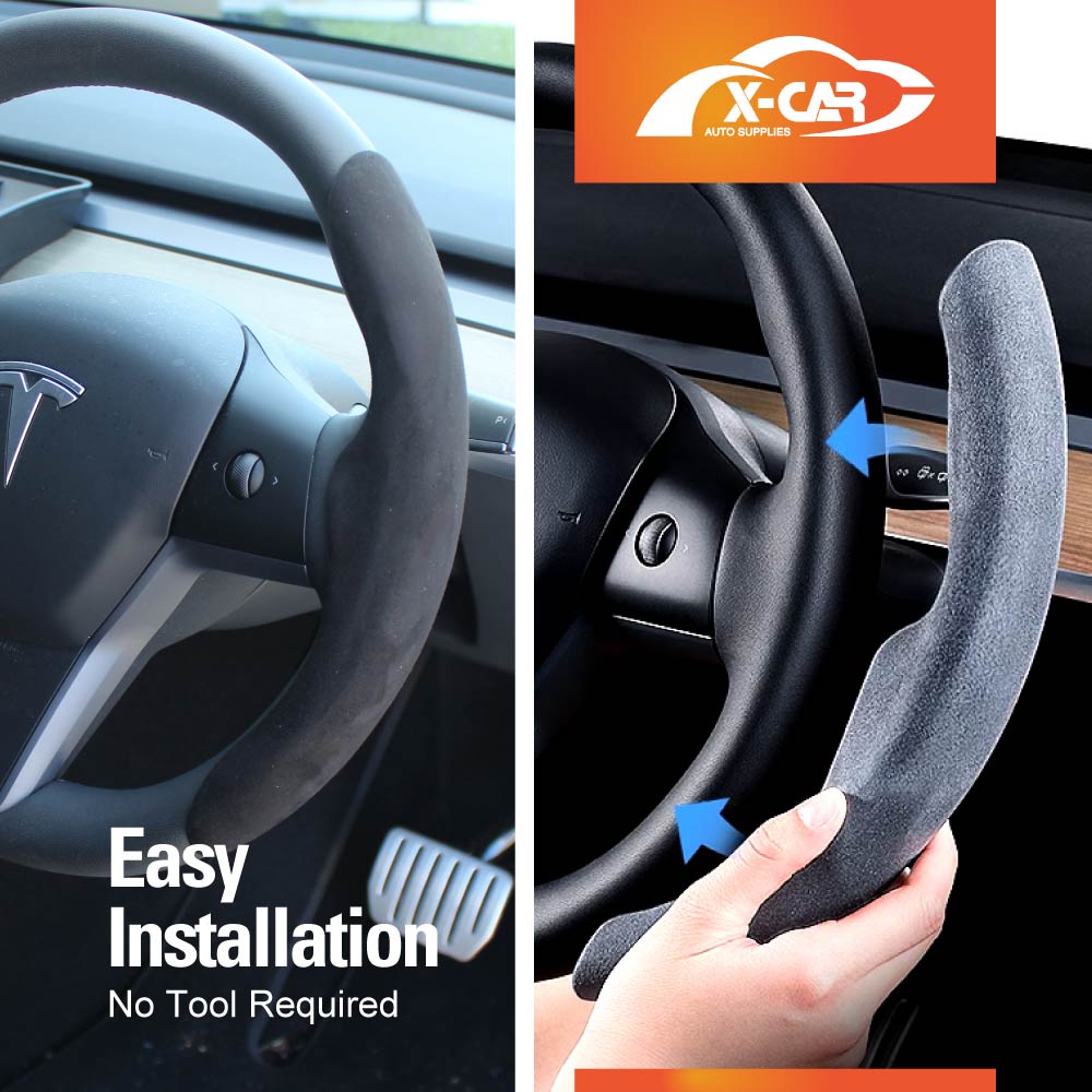Tesla Model 3 2017-2023 and Model Y 2021-2025 Custom-Fit Steering Wheel Cover Carbon Fiber Pattern White