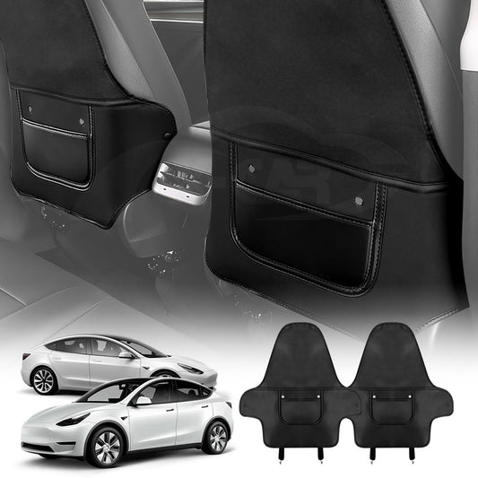 Tesla Model 3 2017-2023 and Model Y 2021-2025 Car Seat Back Protectors Kick Mats Cover Black Set of 2