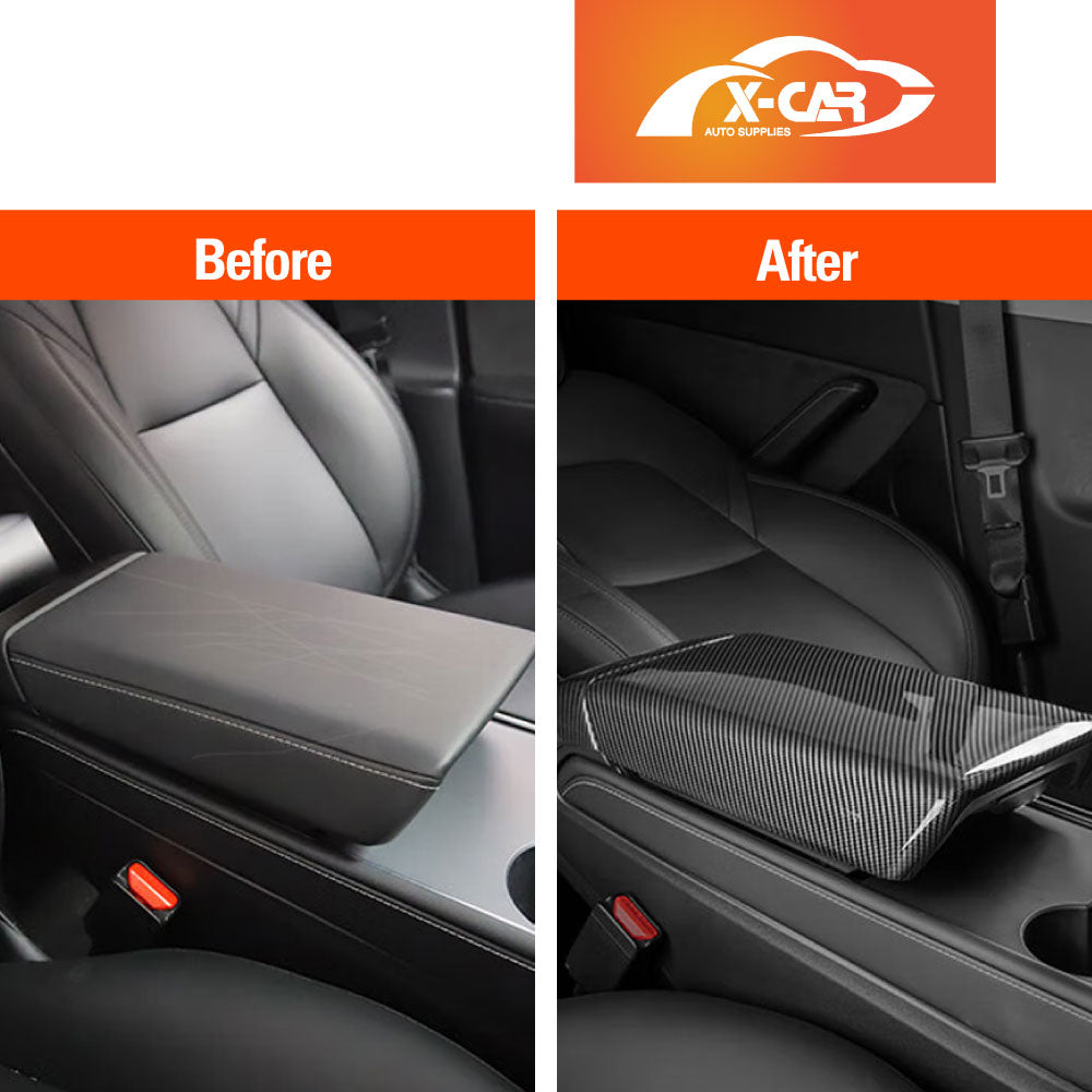 Tesla Model 3 2017-2023 and Model Y 2021-2025 Carbon Fiber Style Center Console Armrest Pad Cover Interior Decoration Protector