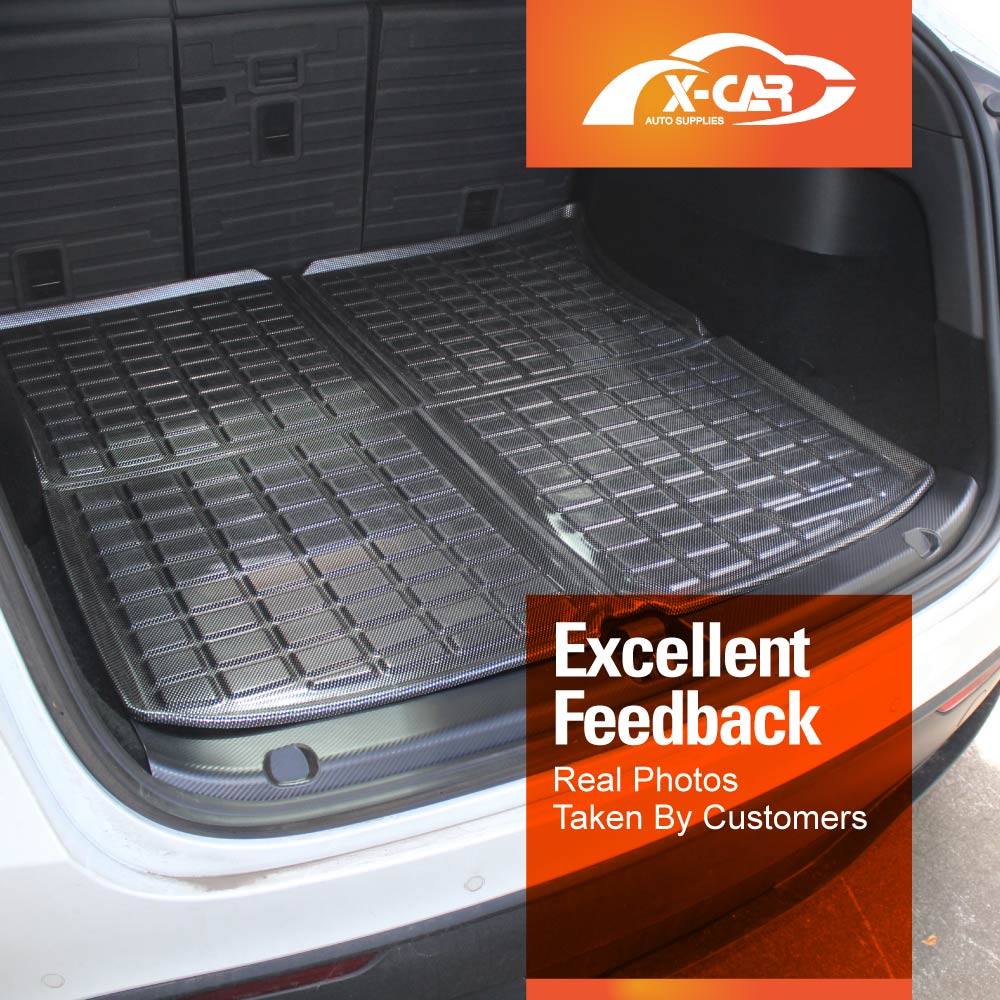 Carbon Fiber Texture Boot Liner for Tesla Model Y 2022-2025 Heavy Duty Front Rear Well Storage Cargo Trunk Cover Mat Luggage Tray