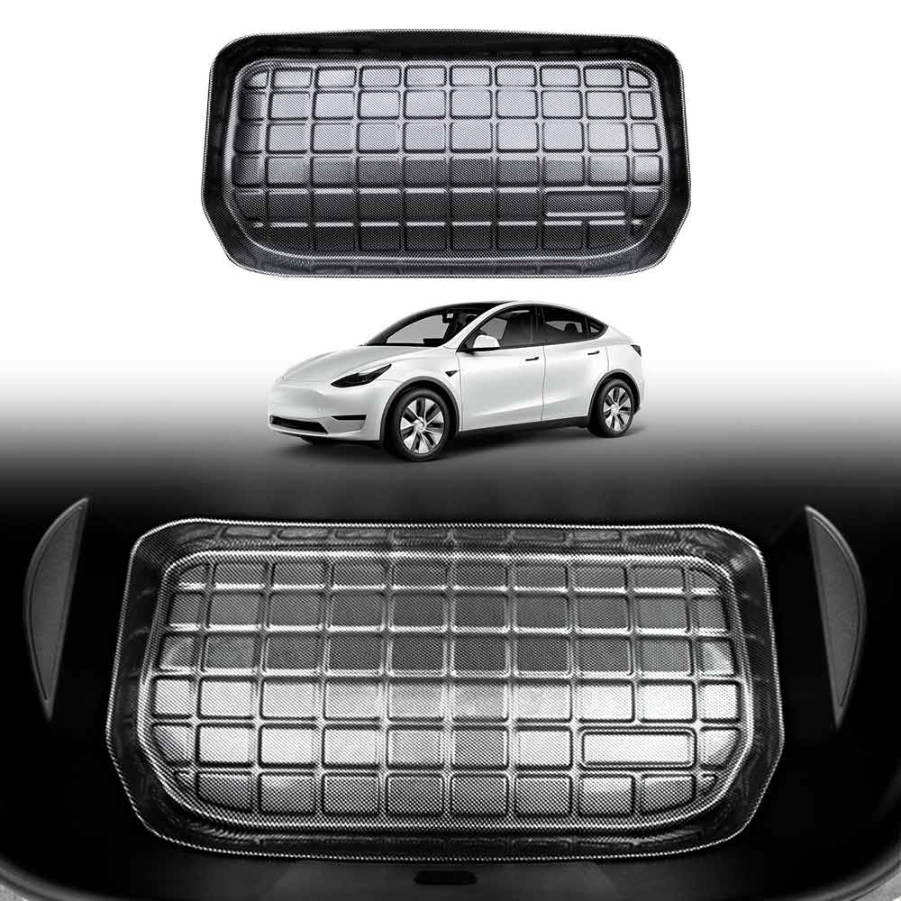 Carbon Fiber Texture Boot Liner for Tesla Model Y 2022-2025 Heavy Duty Front Rear Well Storage Cargo Trunk Cover Mat Luggage Tray