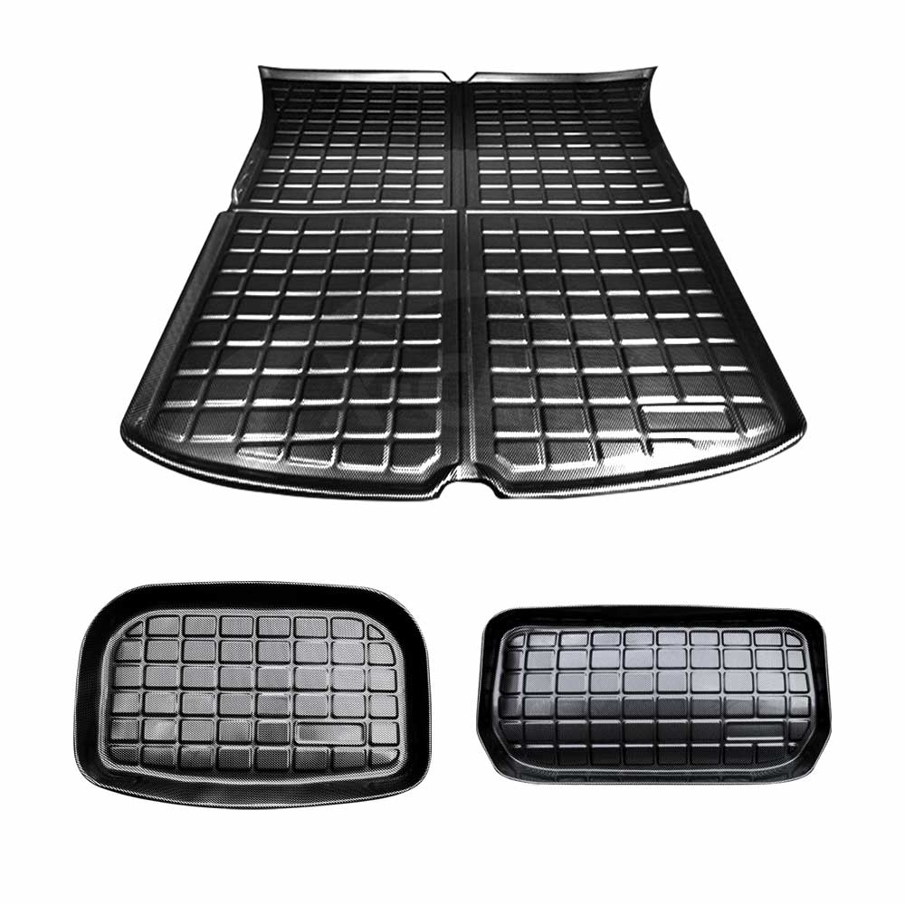 Carbon Fiber Texture Boot Liner for Tesla Model Y 2022-2025 Heavy Duty Front Rear Well Storage Cargo Trunk Cover Mat Luggage Tray