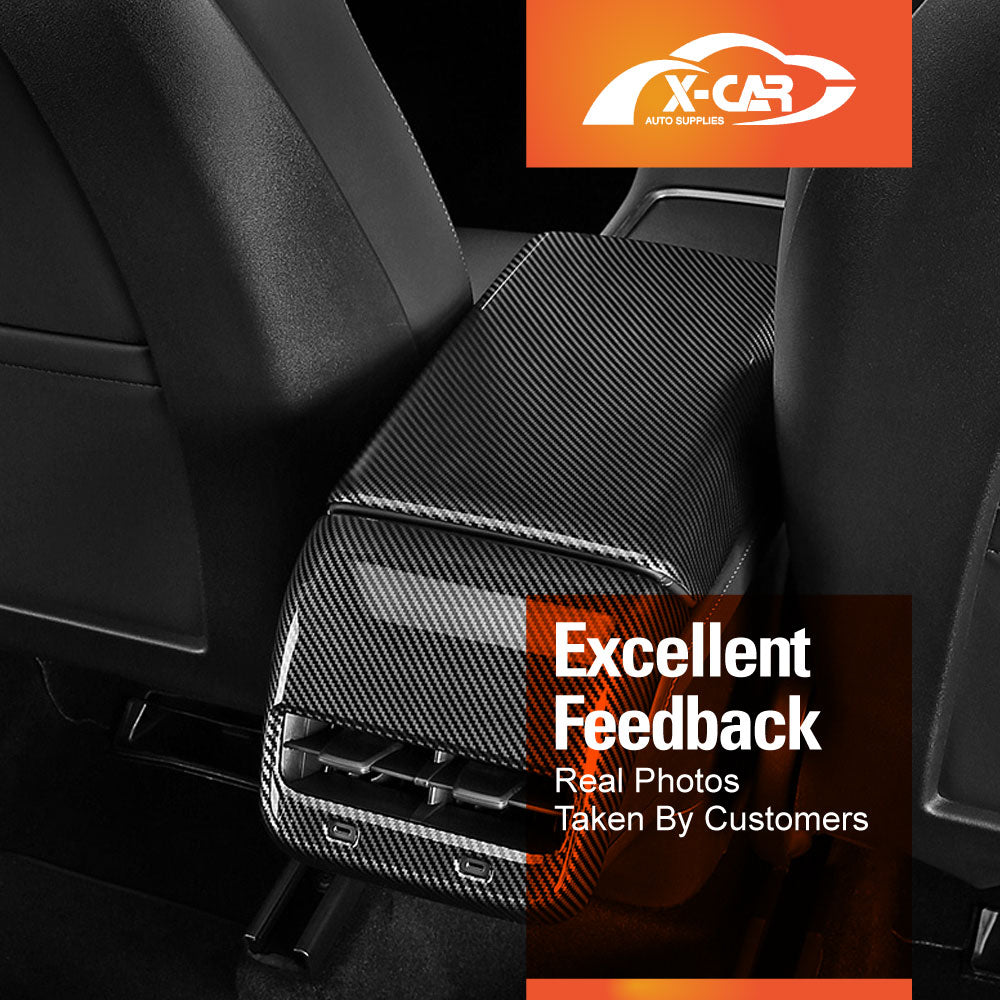 Tesla Model 3 2017-2023 and Model Y 2021-2025 Armrest Pad Rear Air Condition Vent Covers Carbon Fiber Style Interior Protection Accessories