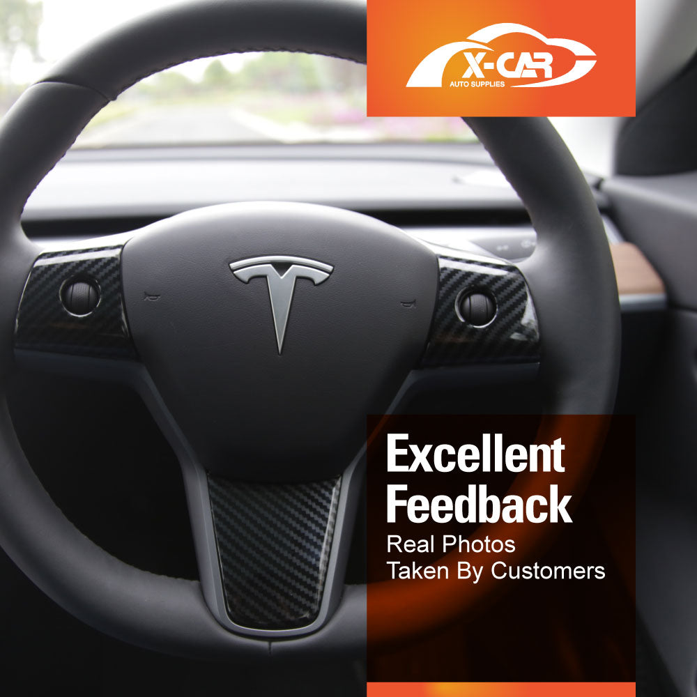 Tesla Model 3 2017-2023 and Model Y 2021-2025 Car Steering Wheel Cover Trim Set Car Interior Protection Accessories Carbon Fibre Style