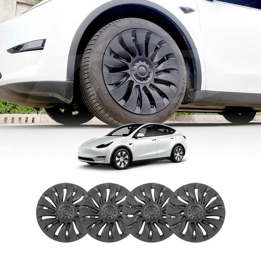 Tesla Model Y 2022-2025 Wheel Protector Cover Hub Caps 19 Inch Rim TURBINE-S Matt Black Exterior Accessories (Set of 4)