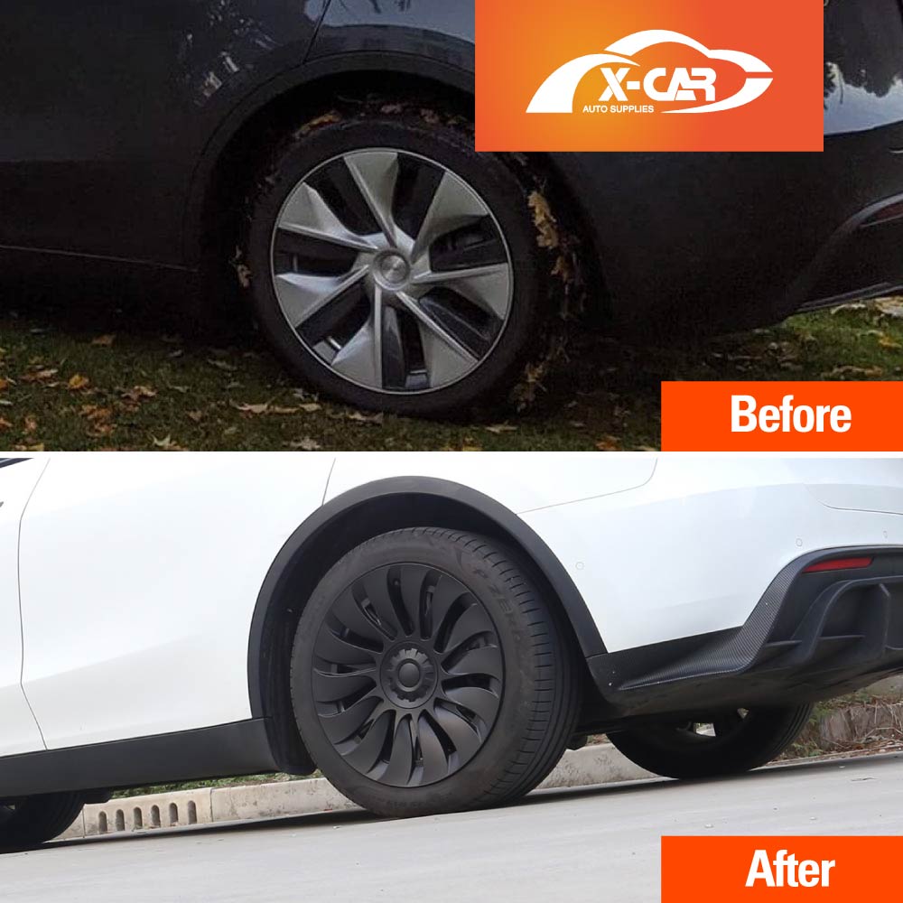 Tesla Model Y 2022-2025 Wheel Protector Cover Hub Caps 19 Inch Rim TURBINE-S Matt Black Exterior Accessories (Set of 4)