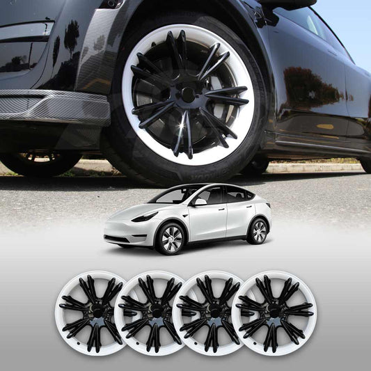 Tesla Model Y 2021-2025 Gemini Wheel Protector Cover Caps 19 Inch Rim Hubcap Replacement Hub Cap Gloss Black and White