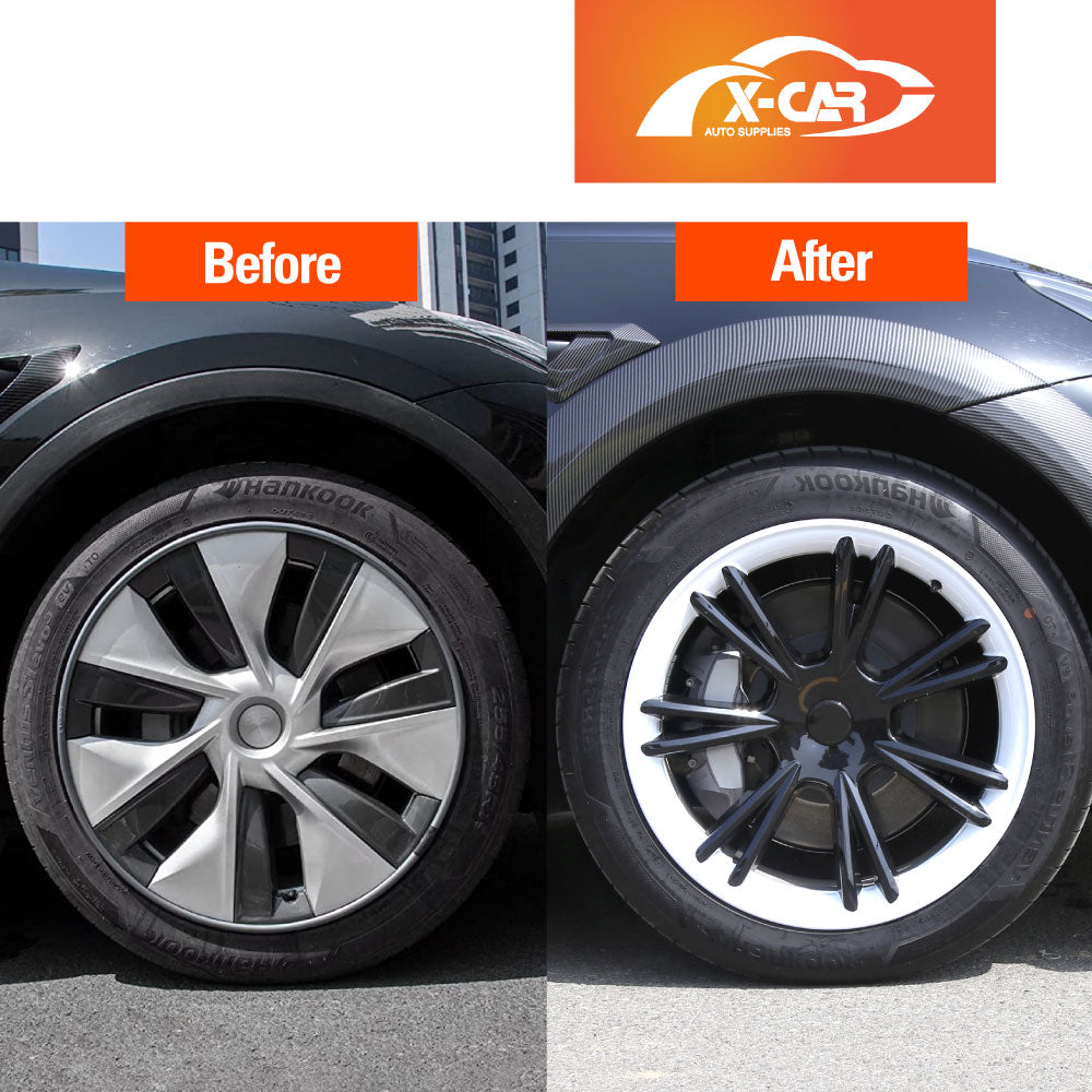Tesla Model Y 2021-2025 Gemini Wheel Protector Cover Caps 19 Inch Rim Hubcap Replacement Hub Cap Gloss Black and White