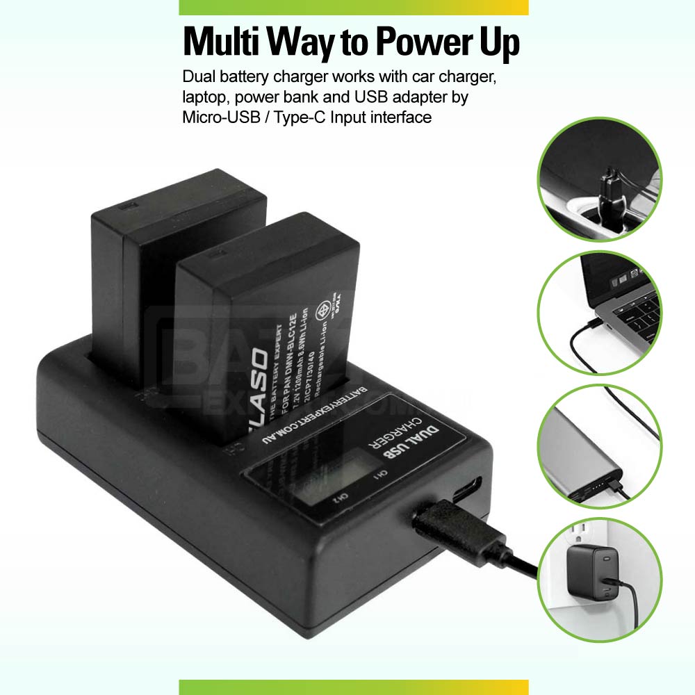 2 Replacement Battery and External USB Dual Charger for Panasonic DMW-BLC12 DMW-BLC12E DMW-BLC12PP DMC-G85K Lumix DC-FZ1000 II DC-G90 Camera