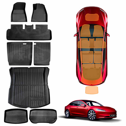 Floor Mats Boot liner for Tesla Model 3 Highland 2023-2025 All Weather Heavy Duty Front Rear Cargo Car Trunk Kick Mats 8PCS Full Cover